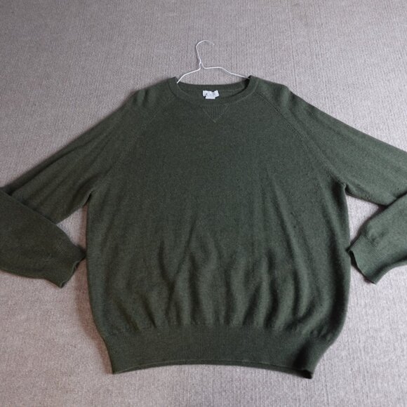 Oliver & James Mens Sweater Large Green Olive Raglan 100% Cashmere - Picture 1 of 11